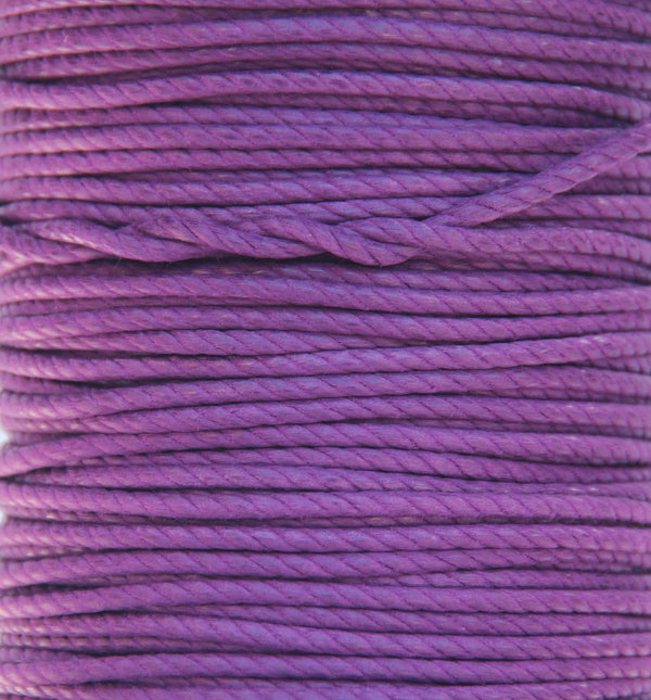 100% Natural Beeswax Cotton Rope 3 ply - 3 mm - Deep Violet