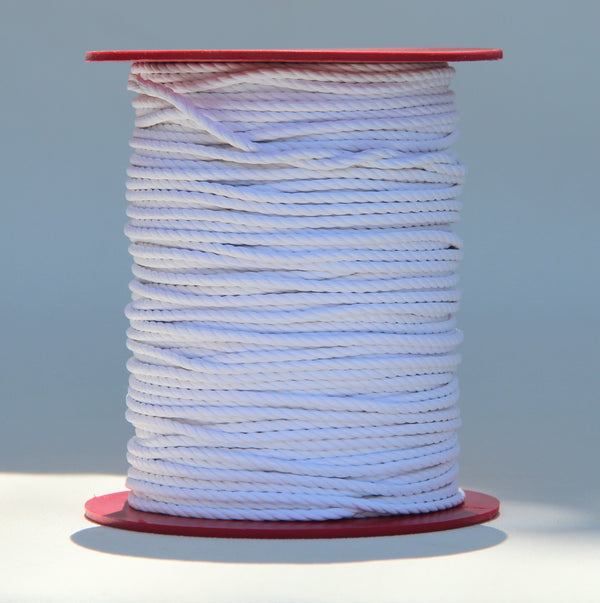 100% Natural Beeswax Cotton Rope 3 ply - 3 mm - Snow White